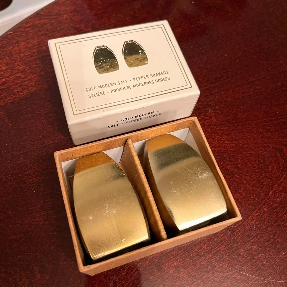 New! West Elm Modern gold salt and pepper shaker NIB